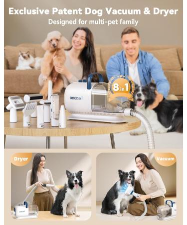 oneisall Dog Grooming Kit | Vacuum Blow Dryer & Clippers | 8 Tools for Shedding & Trimming | 7 Heat Levels | 2.5L Capacity - Buy Online on SooperMarket.com