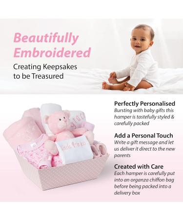 Baby Box Shop Personalised Baby Gift Set - 12 Essentials + 3 Personalised Gifts for Newborn Baby Girl - Pink Hamper Basket - Buy Online on SooperMarket.com