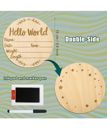 Baby Announcement Sign - 15cm Round Milestone Cards for Newborns | Wood Stamp Cushions for Hand & Footprints | Hello World Photo Props - Buy Online on SooperMarket.com