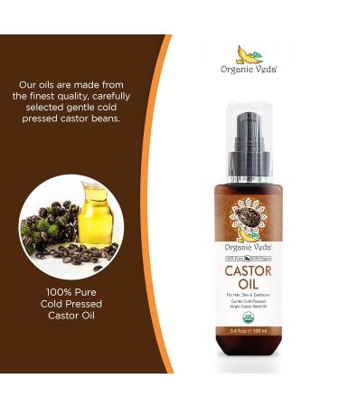 Organic Veda Pure Castor Oil - 100% Organic Cold Pressed Virgin Oil for Hair Skin Eyebrows & Nails - No Additives - 100 mL - Buy Online on SooperMarket.com