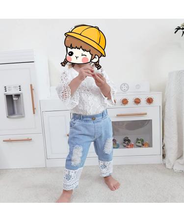 Baby Girl White Lace Ruffle Romper Top + Jeans Shorts Clothing Set 18-24 Months - Buy Online on SooperMarket.com