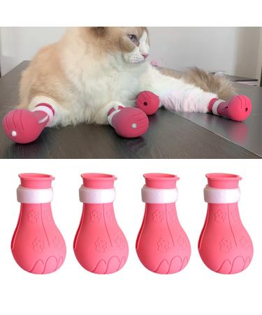 4 pieces silicone-anti-scratch-cat shoes anti-off shoes nail gloves cat boots only for cats silicone pussy cat pawn cat feet claw covers for (pink)