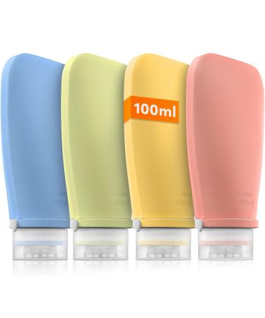 Travely travel bottles for filling (4x 100ml) Travel essentials hand luggage Suitable I shampoo bottles for filling out and colorful travel set travel Bottles travel size 4 travel bottles