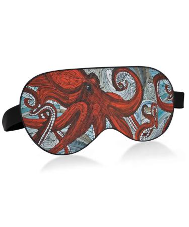 Haskirky Light Blocking Eye Mask Breathable and Adjustable Adult Men and Women Travel on Business Trips Yoga Meditation Light Smooth Comfortable Eye Mask Office Deep Sleep Goodies Wavy Red Octopus