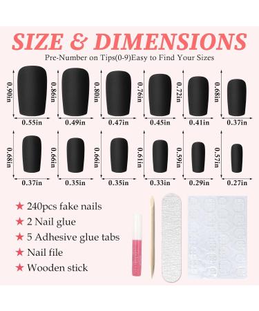 LuckForever 240pc Matte Black Square Press On Nails - Medium Glue On Acrylic Nail Set | Full Cover Artificial Fingernails with Adhesive Tabs - Buy Online on SooperMarket.com