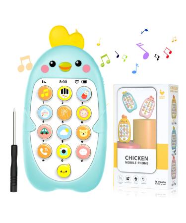 Aolso baby phone musical toys baby toys smartphone toy phone for children electronic spoken language learning gift for babies girls and boys (chick-blue) blue-chicks
