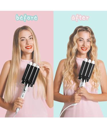 Three Barrel Curling Hair Crimper: Aleath Dual Voltage Crimper Hair Tool - 1 inch 3 Barrels Curler Iron Wand 1 inch Black - Buy Online on SooperMarket.com