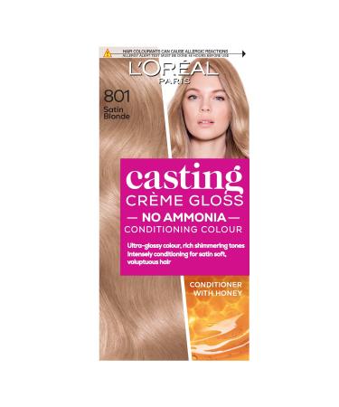 L'Or al Paris Casting Cr me Gloss Semi-Permanent Hair Dye Ammonia-Free Formula & Honey-Infused Conditioner Glossy Finish Colour for Up to 28 Shampoos Colour: 801 Satin Blonde 801 Satin Blonde 1 Count (Pack of 1)