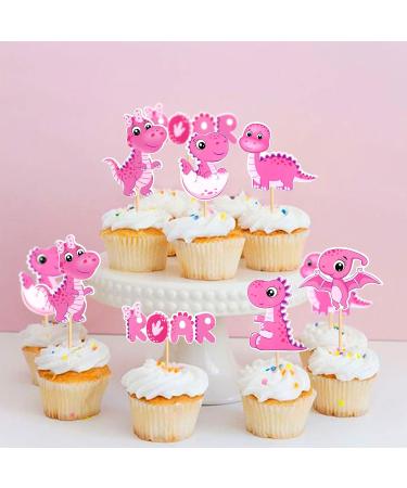 Cyodoos 36 Piece Dinosaur Cupcake Toppers Baby Dinosaur Cupcake Children's Birthday Party Cake Decorative Supplies Perfect for Dinosaur Parties and Boys and Girls' Birthday Party Decorative Supplies Pink - Buy Online on SooperMarket.com