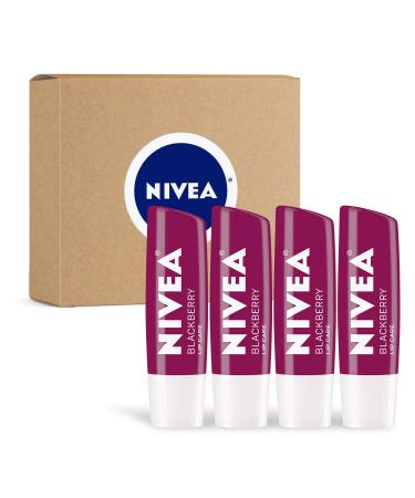 NIVEA Lip Balm Blackberry Flavored Tinted Lip Balm Stick with Shea Butter and Jojoba Oil 0.17 Oz Pack of 4