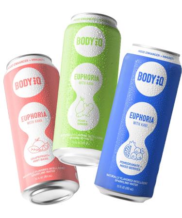 Body Intelligence  Euphoria Intelligent Sparkling Water, Vitamin Drink for Immune Support, Great Tasting Flavored Water for Relaxation, Mixed Flavors, 6-Pack Variety of Mixed Flavors 12 Fl Oz (Pack of 6)