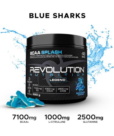 Revolution Nutrition BCAA Splash BCAA Powder Vegan Formula Zero Calorie Lactose Free Muscle Recovery Post Workout 7100 Mg of Branched Chained Amino Acid 1000 mg Citrulline Malate 280 G 46 Servings (Blue Sharks 0.62 Pound) Blue Sharks 0.62 Pound - Buy Online on SooperMarket.com