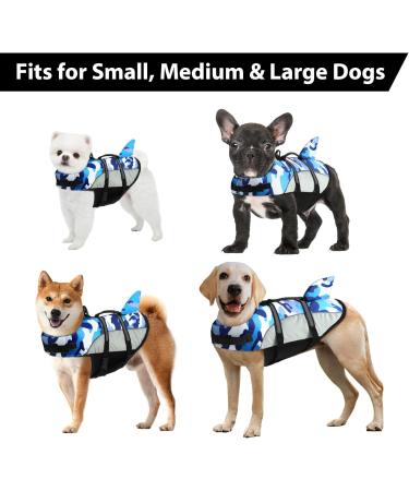 ALAGIRLS BlueCamo-Upgraded Dog Shark Life Jacket | Small Dog Swim Vest with Handle | Adjustable Reflective Cat Life Jacket for Swimming, Boating, and Pool Activities | Puppy Water Flotation Vest - Size S (Chest Girth 42-54cm) - Buy Online on SooperMarket.com