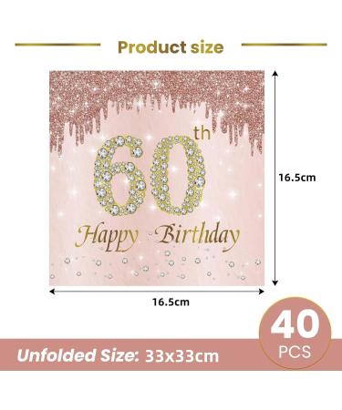40 Pink Birthday Napkins - 60th Birthday Party Decor | 33x33cm Paper Napkins for Men Women & Girls - Buy Online on SooperMarket.com