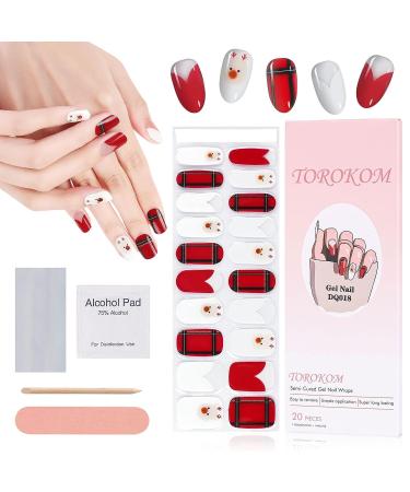 EBANKU Christmas Semi Cured Gel Nail Strips Glitter Gel Nail Polish Strips Long Lasting Waterproof Full Nail Wraps Stickers with Stick Nail File Wipes & Sealing(UV/LED Lamp Required) (SDTRK18)