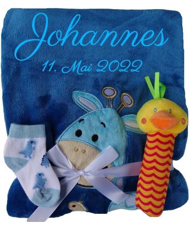 Wuff-Dogsworld Personalized Baby Blanket | Custom Name Embroidery & Gift Set - Baby Rattle or Socks for Baptism & Birth (Boy/Girl) - Buy Online on SooperMarket.com