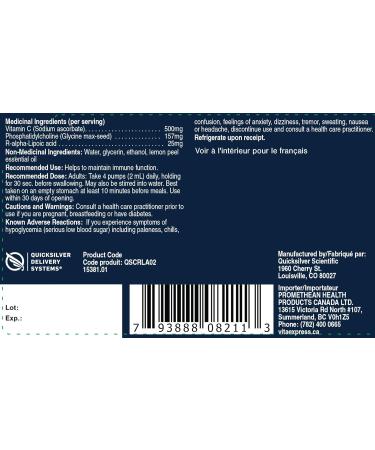 Quicksilver Scientific - Liposomal Vitamin C with R-Lipoic Acid (1.7oz/50ml) - Buy Online on SooperMarket.com