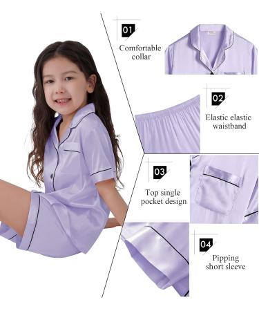 SWOMOG Kids Silk Pyjamas - Short Sleeve Satin PJs Set for Boys & Girls | Lavender | Ages 6-7 Years - Buy Online on SooperMarket.com