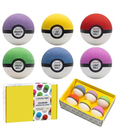 Bath Bombs for Kids - 6pc Organic Extra Large Fizzies with Surprise Toys Inside - Moisturizing & Colorful Bath Bombs for Gifts, Birthdays - Natural Bubble Bath Safe for Sensitive Skin with Mild Scent Pok-Bomb Bubble Bath