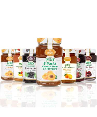 Stute Jam Selection - Handpick Your Favourite Flavours | Low Sugar High Taste | Apricot Blackcurrant Morello Cherry | Diabetic-Friendly Jams for Healthier Treat | 5 Pack - 430g Each