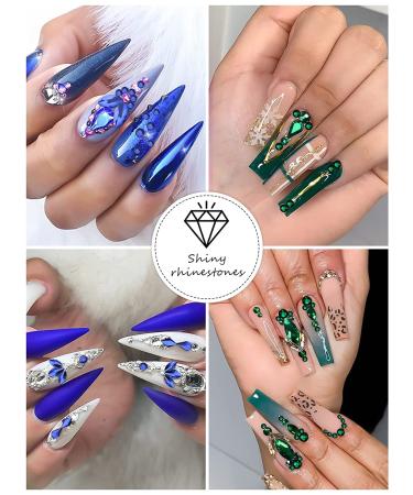 Kalolary Green Nail Rhinestones and Blue Crystal Gems Set - Nail Art Decoration Kit with Tweezer and Picker for DIY Acrylic Nails - Buy Online on SooperMarket.com