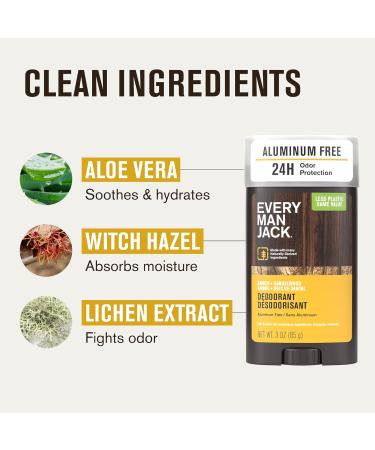 Every Man Jack Amber + Sandalwood Men s Deodorant - Stay Fresh with Aluminum Free Deodorant For all Skin Types - Odor Crushing Long Lasting with Naturally Derived Ingredients - 3oz (4 Pack) - Buy Online on SooperMarket.com