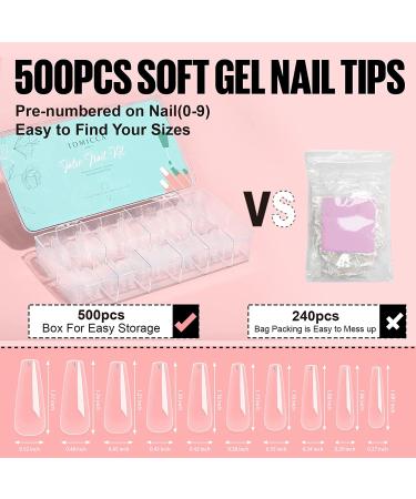 TOMICCA Nail Tips and Glue Gel Kit - 500PCS Coffin Soft Gel Tips + UV LED Lamp + 15ML 4 In 1 Nail Glue Gel - Professional Acrylic Nail Extension Kit for Easy DIY Nail Art - Buy Online on SooperMarket.com