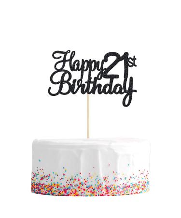 Gyufise 1 Pack Happy 21st Birthday Cake Topper Black Glitter 21 Cake Topper Happy 21 Birthday Cake Decoration for 21st Birthday Party Decoration Supplies