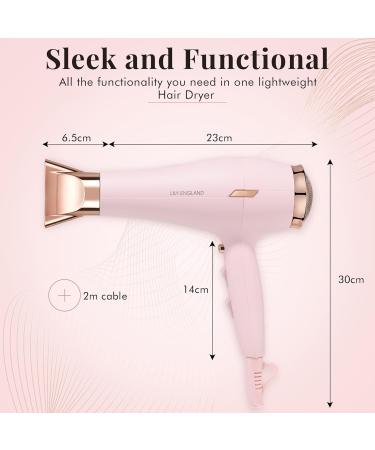Pink 1800w Hair Dryer for Women - Lightweight & Fast Drying - Lily England Hairdryers (UK Plug) - Buy Online on SooperMarket.com