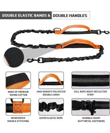 Unipampa Jogging Dog Leash - Hands-Free Reflective Double Handle - Perfect for Small & Medium Dogs - 120-170 cm - Orange - Buy Online on SooperMarket.com