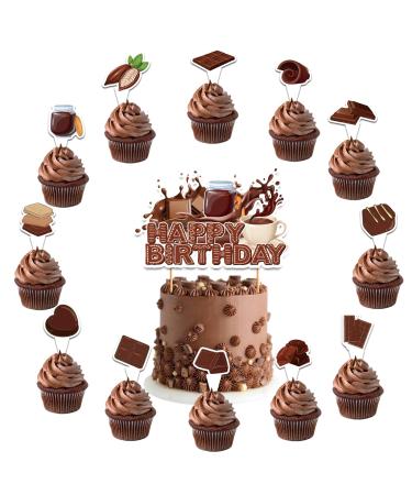 25 Pcs Chocolate Cake Decorations Chocolate Cake Topper Cupcake Toppers for Chocolate Birthday Decorations Chocolate Party Decorations Birthday Party Supplies