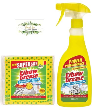 Elbow Grease All-purpose Degreaser Spray 500ml- Effective Cleaner Formula for Kitchen Fabric & Metallic Surfaces with 1 Pack of Elbow Grease Power Cloth & Oerich Card - Buy Online on SooperMarket.com