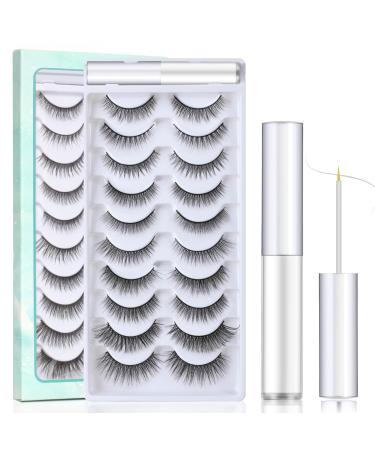 Sisily artificial eyelashes with eyelash glue 10 pairs eyelashes of course black 3D eyelashes reusably handmade eyelashes multipack C-10 pair mix-i