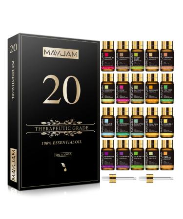 MAYJAM Top 20 Essential Oil Set with Nice Gift Box 5ML Pure Essential Oils for Diffusers Aromatherapy Soap Candle Making Beautifully Thoughtful Essential Oils Gift Set for Her SET20-01