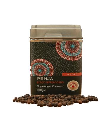 Fire Mountain Black Penja Pepper 100g - Natural Black Whole Peppercorn Berries from Single Origin of Penja Valley Peppercorns for grinder refill. Black Pepper 100g (Pack of 1)