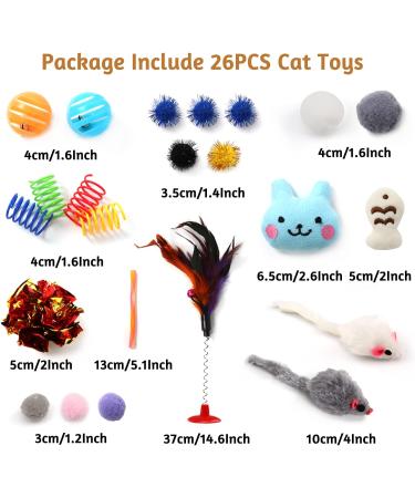 QUOZUO 26 pcs Kitten Toys Cat Toys Cat Toys Variety Pack for Kitty Cat Wand Toy Cat Feather Toys Cat Balls with Bells Cat Mouse Toy Catnip Toys for Indoor Cats - Buy Online on SooperMarket.com