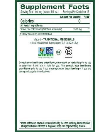 Traditional Medicinals Yellow Pau d'Arco Herbal Tea - Pack of 2 (32 Tea Bags) for Wellness - Buy Online on SooperMarket.com