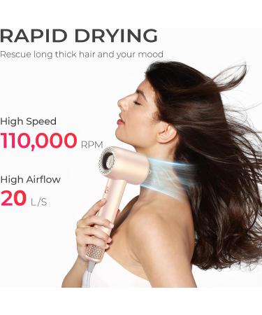 TYMO Ionic Hair Dryer - Fast Drying Low Noise Lightweight Professional Blow Dryer with 300M Negative Ions Perfect for Women - Gold Blush - Buy Online on SooperMarket.com