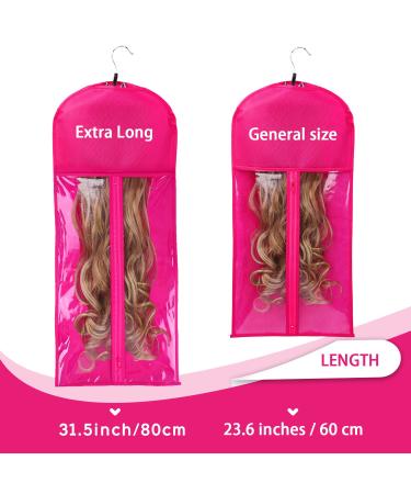 3PCS Extra Long Rose Wig Storage Bags with Wooden Hanger - Portable, Dust-proof, Transparent Zip Up Hair Extension Organizer - Buy Online on SooperMarket.com