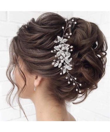 Handcess Leaves Bride Wedding Headband Silver Pearls Crystal Headpieces Rhinestone Bridal Hair Accessories for Bride and Bridesmaids - Buy Online on SooperMarket.com