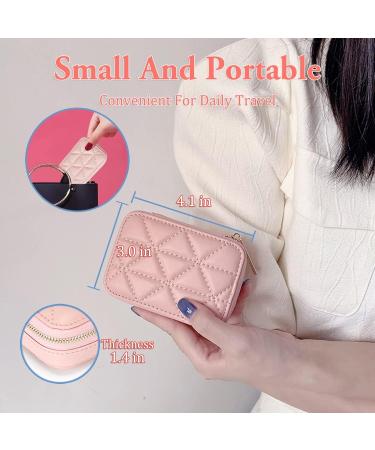 Female Travel Lipstick Case with Mirror - Pink Leather Makeup Bag for Women's Toiletries, Daily Touch-ups & Cosmetic Storage - Buy Online on SooperMarket.com