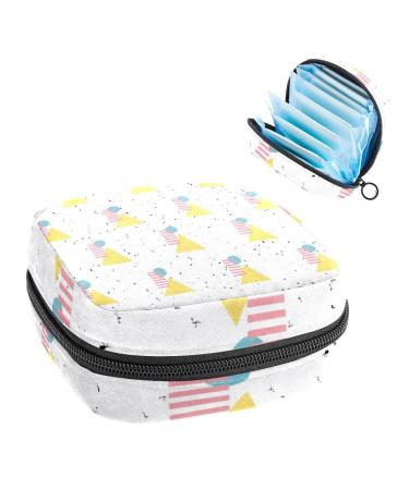 Anna Cowper Retro Geometric Vector Pattern Sanitary Napkin Storage Bag Feminine Menstrual Cup Pouches Nursing Pad Holder Tampon Bags Portable Period Bag for Women Teen Girls 1Pcs Multi-colored 7