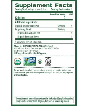 Organic Chamomile Lavender Herbal Tea - Caffeine Free | 16 Wrapped Bags | Traditional Medicinals - Buy Online on SooperMarket.com