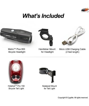 Cygolite Metro Plus 800 & Hotshot Pro 150 USB Rechargeable Bicycle Light Combo Set - Black/Red - Buy Online on SooperMarket.com