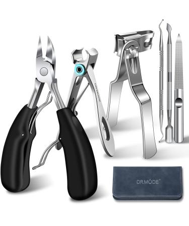 Toenail Clippers for Seniors Thick Toenails Nail Clipper Set with Ingrown Toenail Tool & 16mm Wide Opening Nail Clippers for Men & 360 Degree Rotary Fingernail Clipper & Leather Case and Nail File Black Set