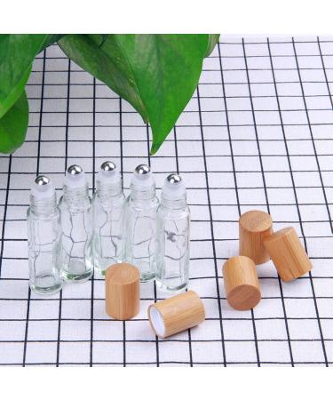 ConStore 5pcs Clear Glass Roller Bottles 10ml - Refillable Essential Oil Bottles with Bamboo Lid & Stainless Steel Rollers - Buy Online on SooperMarket.com