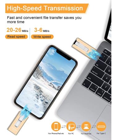 Sunany 256GB USB Flash Drive - High Speed External Thumb Drive for Phone & Pad - Photo Stick for More Photos & Videos - Gold - Buy Online on SooperMarket.com
