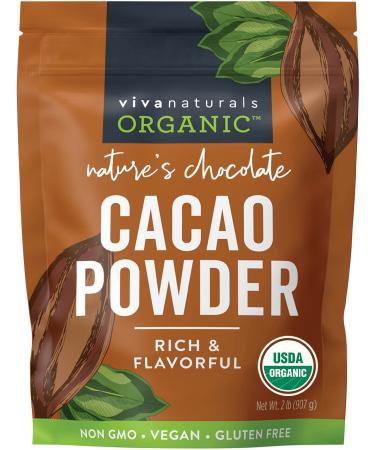 Organic Cacao Powder, - Unsweetened Cacao Powder With Rich Dark Chocolate Flavor, Perfect for Baking & Smoothies, Non-GMO, Certified Vegan & Gluten-Free, 907 g,2 Pound (Pack of 1)