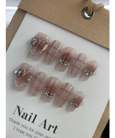 Manual phototherapy wearing nail pattern Sweetheart powder blusher love hand-painted nail pattern nail paste wearing nail (Color : A Size : M) - Buy Online on SooperMarket.com