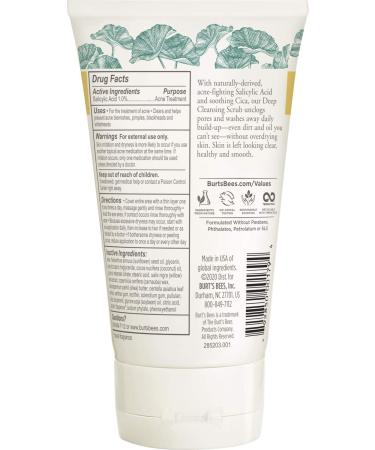 Burt's Bees Natural Acne Solutions Pore Refining Cleansing Scrub 4 Oz - Exfoliating Face Wash for Oily Skin - Buy Online on SooperMarket.com